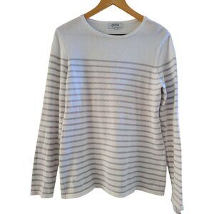 PURA Cashmere white Gray stripe Everyday Cotton sweater size Small Preppy